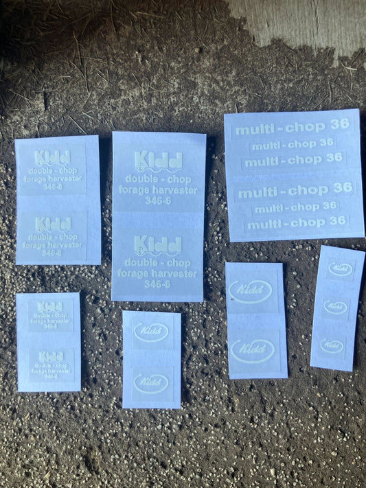 1:32 scale High quality white vinyl 19 x Kidd farm machinery forage harvester double chop decals Image 2