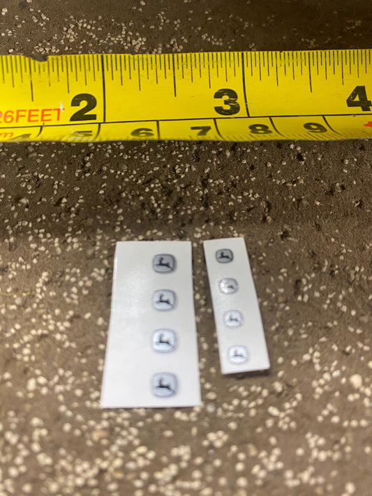 John Deere logo Tractor combine farm machinery decals1:32 scale High quality vinyl pack x 8 small silver black logo sticker set Image 2