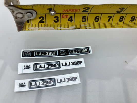LAJ 398P Vintage number plates Professional Pre Cut High quality vinyl decal packs stickers 1:32 scale Image 2