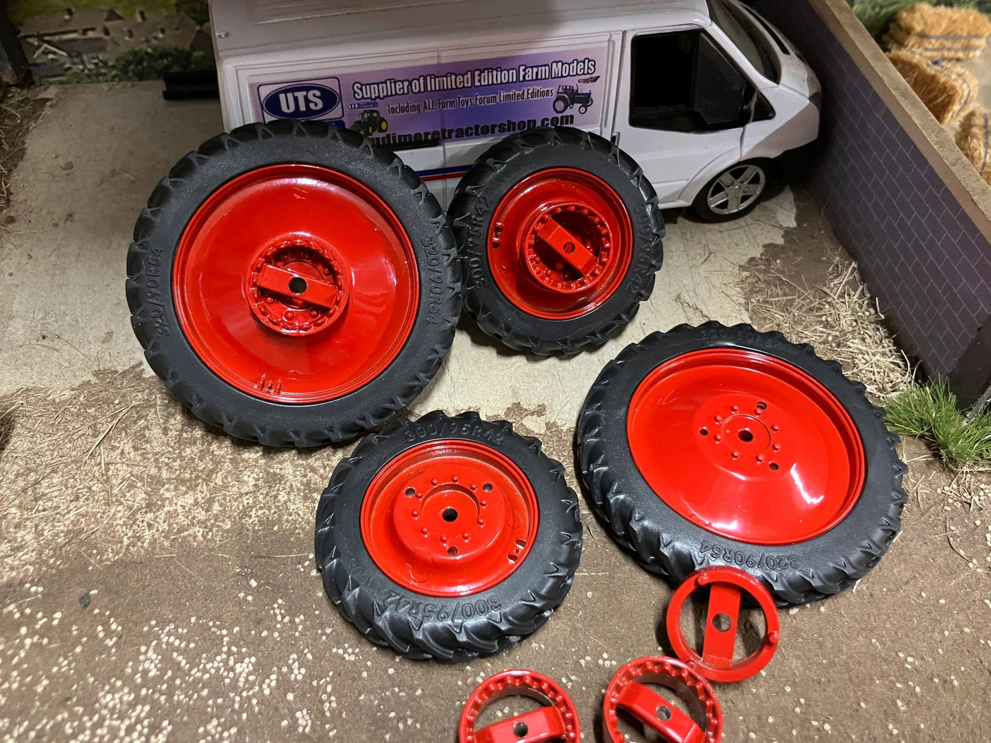 RED Row Crop 20pc Tractor wheel set 1:32 scale 63mm x 10mm , 49mm x 10mm duals Image