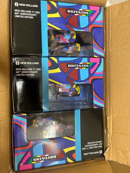 TRADE BOX 3 X 43392 Britains New Holland T7. 300 60th Anniversary Basildon tractor 1:32 scale New Sealed Image 2