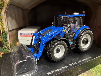 Universal Hobbies New Holland T5.120 dual command Tractor Front Loader Silver wheels BOXED 1:32 scale UH6874