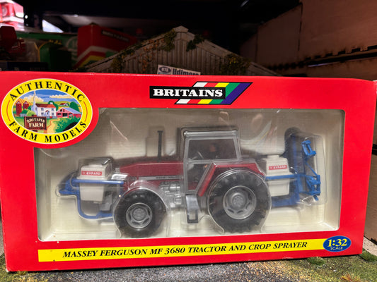 9607 Vintage Britains Massey Ferguson 3680 Tractor front and rear Evard sprayer set 1:32 scale boxed