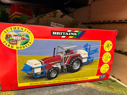 9607 Vintage Britains Massey Ferguson 3680 Tractor front and rear Evard sprayer set 1:32 scale boxed
