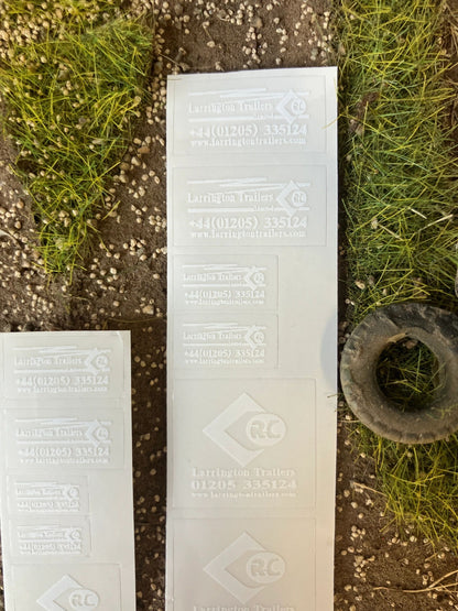 1:32 scale High quality vinyl pack 24 x white sticker set Larrington Trailers root king RC farm machinery decals 1:32 scale Image 3