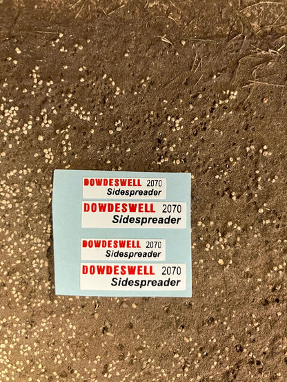 1:32 scale High quality vinyl pack 4 x sticker set Dowdeswell 2070 Side spreaderfarm machinery decals 1:32 scale Image
