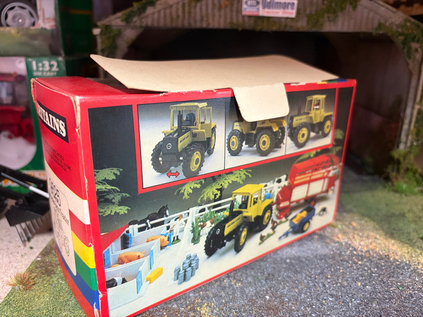 Vintage Britains Mercedes-Benz MB Trac 1500 Tractor 9525 Original Rainbow Box with POS Display Obsolete Rare 1:32 Scale