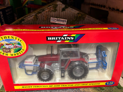 9607 Vintage Britains Massey Ferguson 3680 Tractor front and rear Evard sprayer set 1:32 scale boxed