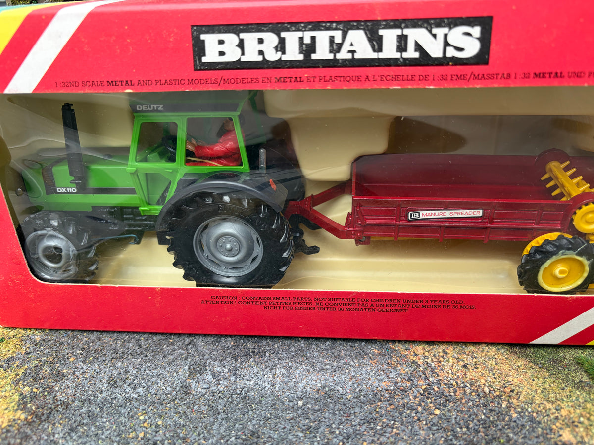 Vintage Britains Deutz DX110 Tractor & Manure Spreader Rainbow Box 9596 Original Box Obsolete 1:32 Scale
