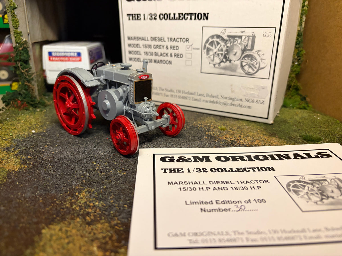 G & M Originals Marshall 15/30 Tractor – Grey & Red Steel Wheels – Limited Edition No. 30 of 100 – Handmade 1:32 Scale