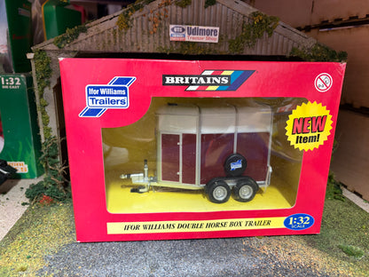 Vintage Britains 42328 Brown Ifor Williams Double Horsebox Trailer 1:32 Scale Boxed Obsolete