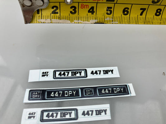 447 DPY Vintage number plates Professional Pre Cut High quality vinyl decal packs stickers 1:32 scale Image