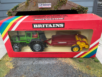 Vintage Britains Deutz DX110 Tractor & Manure Spreader Rainbow Box 9596 Original Box Obsolete 1:32 Scale