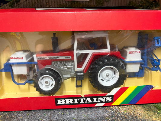 9615 Vintage Britains Massey Ferguson 2680 Tractor front and rear Evard sprayer set 1:32 scale boxed