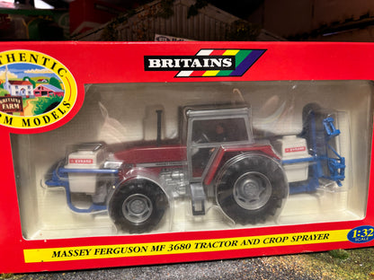9607 Vintage Britains Massey Ferguson 3680 Tractor front and rear Evard sprayer set 1:32 scale boxed