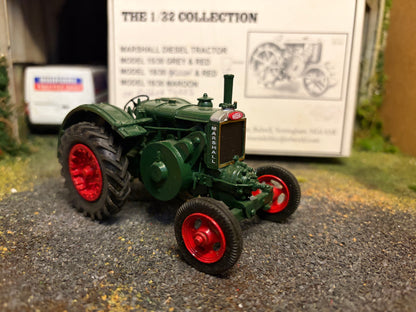 G & M Originals Marshall 18/30 Tractor – Green & Red Rubber Tyres Version – Handmade 1:32 Scale