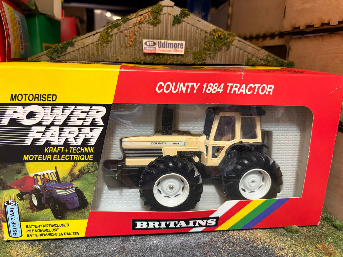 RARE Vintage Britains County 1884 Powerfarm Tractor 9324 – 1989 First Version Black Linkage – 1:32 Scale Boxed