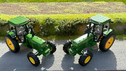 Two MAP Miniagripassion John Deere 4040 Mk2 4WD scratch-built tractors, UK spec, 1:32 scale, collection only