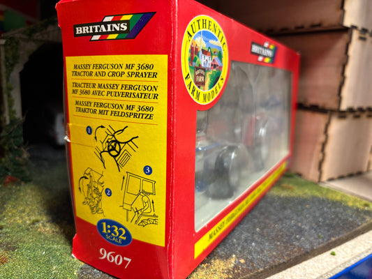 9607 Vintage Britains Massey Ferguson 3680 Tractor front and rear Evard sprayer set 1:32 scale boxed