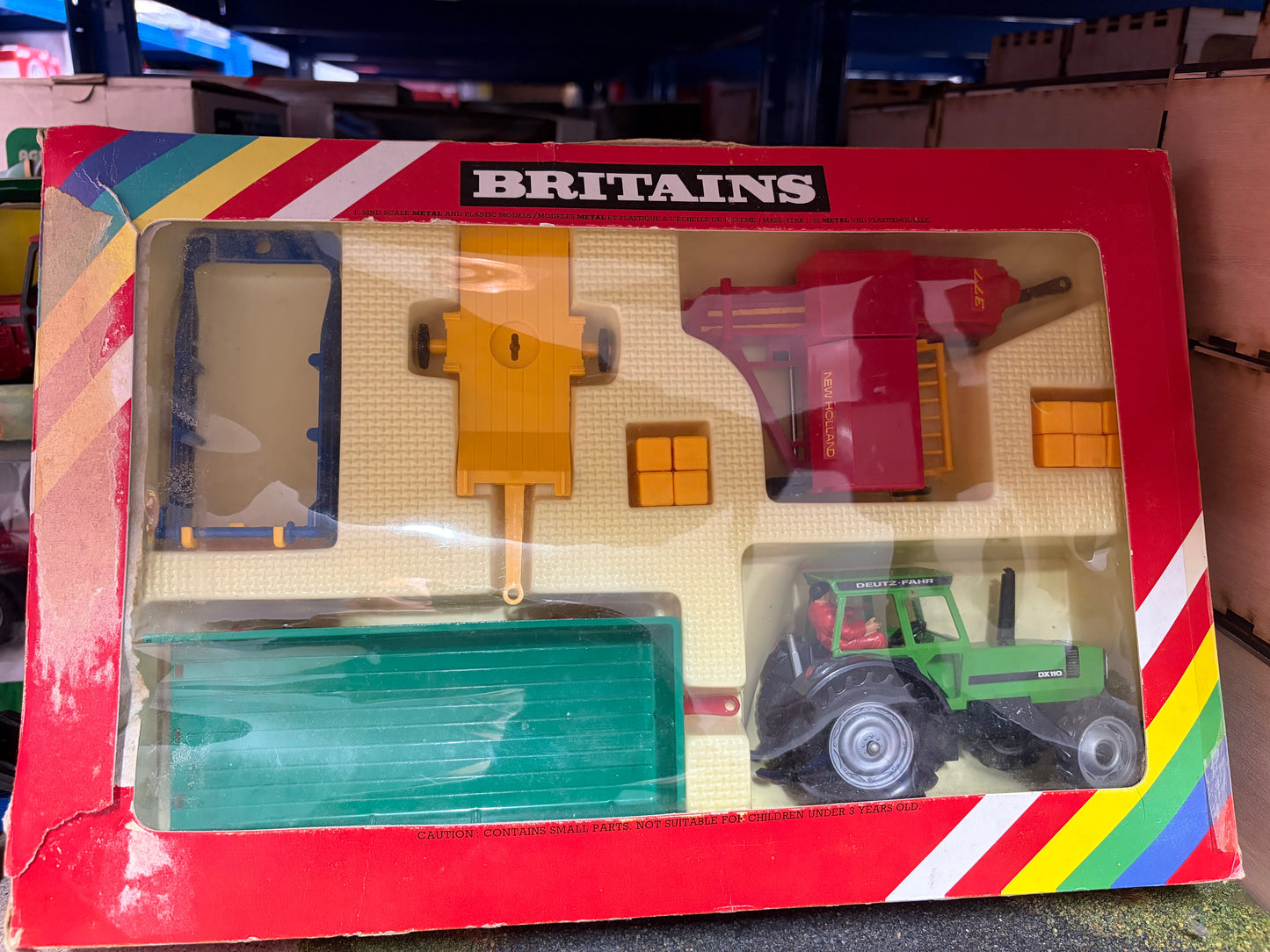 Vintage Britains Deutz DX110 Tractor & Baler Gift Set 1980 Rainbow Box 1:32 Scale Original Boxed Obsolete - 9589