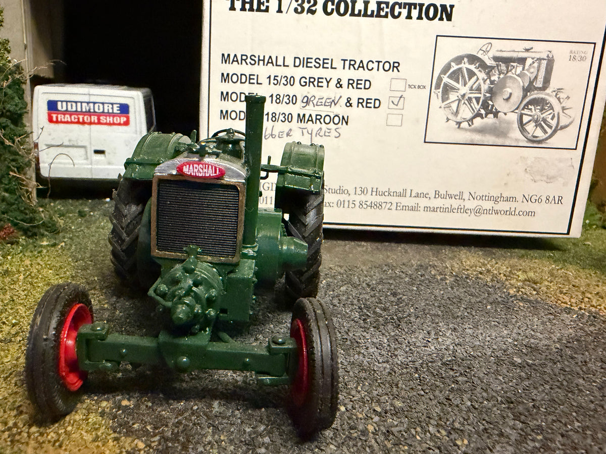 G & M Originals Marshall 18/30 Tractor – Green & Red Rubber Tyres Version – Handmade 1:32 Scale