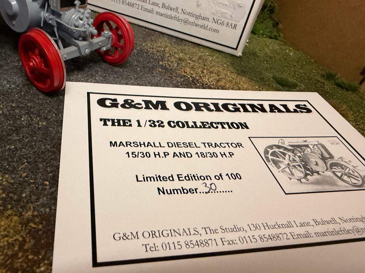 G & M Originals Marshall 15/30 Tractor – Grey & Red Steel Wheels – Limited Edition No. 30 of 100 – Handmade 1:32 Scale