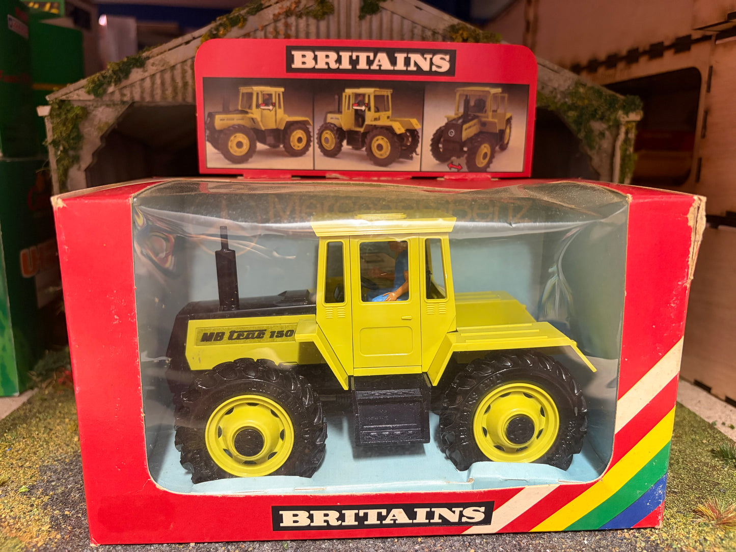 Vintage Britains Mercedes-Benz MB Trac 1500 Tractor 9525 Original Rainbow Box with POS Display Obsolete Rare 1:32 Scale