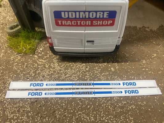 Ford 8200 Tractor metallic reflective silver Professional pre cut High quality vinyl bonnet decals farm machinery Britains decals 1:32 scale Image