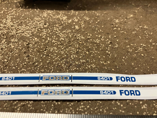Ford 8401 Tractor metallic reflective silver Professional pre cut High quality vinyl bonnet decals farm machinery Britains decals 1:32 scale Image