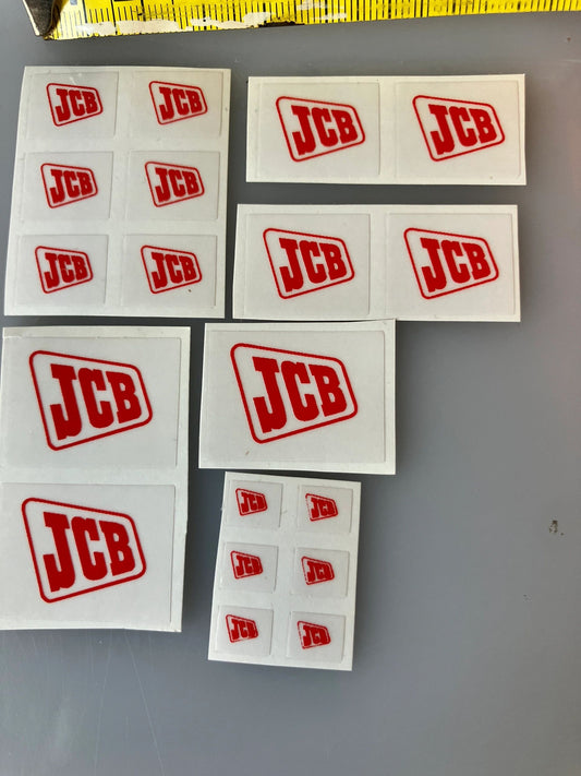 JCB red logos x 19 decal pack Professional Pre Cut High quality vinyl decal packs stickers 1:32 scale Loadall Digger Backhoe Image