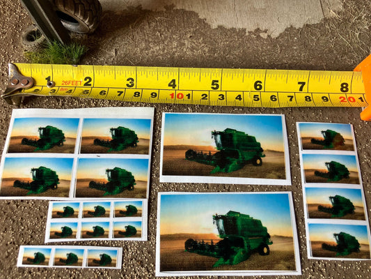 John Deere Combine Harvester farm machinery tractor decals 1:32 scale High quality vinyl pack 19 x sticker set Image