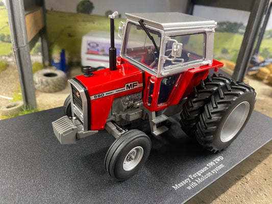 Limited Edition Universal Hobbies Massey Ferguson 590 2wd red silver cab rear Molcon duals BOXED 1:32 scale UH6768 Image