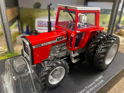Limited Edition Universal Hobbies Massey Ferguson 590 4wd Tractor red cab rear Molcon duals BOXED 1:32 scale UH6766 Image
