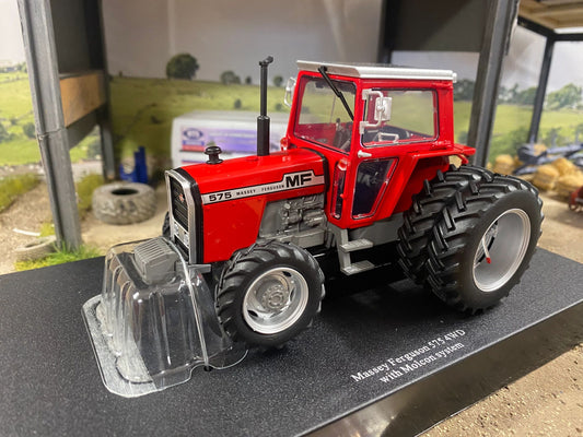 Limited Edition Universal Hobbies Massey Ferguson 575 4wd Tractor red cab rear Molcon duals BOXED 1:32 scale UH6765 Image