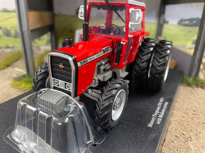 Limited Edition Universal Hobbies Massey Ferguson 590 4wd Tractor red cab rear Molcon duals BOXED 1:32 scale UH6766 Image 4