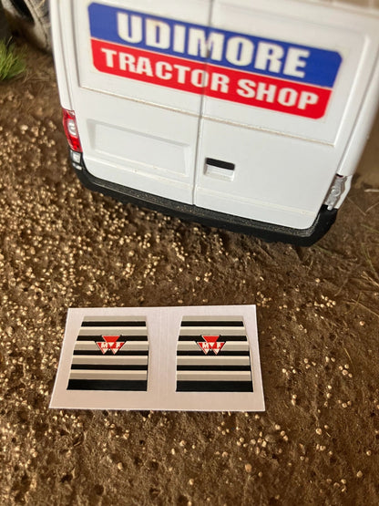 Massey Ferguson 550 575 590 595 Tractor x 2 red grey white black High quality vinyl pack decals Tractor front grill bonnet farm machinery decals Image