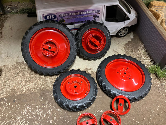 RED Row Crop 20pc Tractor wheel set 1:32 scale 63mm x 10mm , 49mm x 10mm duals Image
