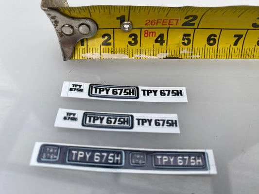 TPY 675H Vintage number plates Professional Pre Cut High quality vinyl decal packs stickers 1:32 scale Image