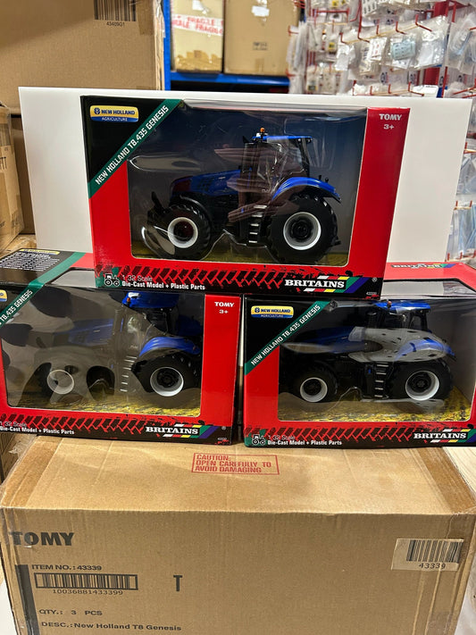TRADE BOX 3 X 43339 Britains New Holland T8. 435 Genesis tractor 1:32 scale New Sealed Image