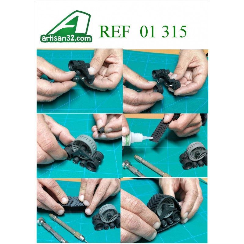 01315-R Set of 2 x RED wheeled Tracks Tractor or Combine wheels Undercarriage Artisan32 farm machinery 1:32 scale
